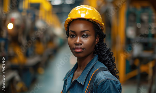 Portrait Black smart African women worker in factory industry workplace as engineer