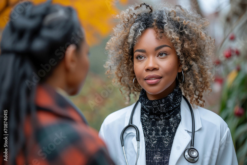 An empathetic geriatrician engaging in a thoughtful conversation with an elderly patient, promoting holistic healthcare for seniors. photo