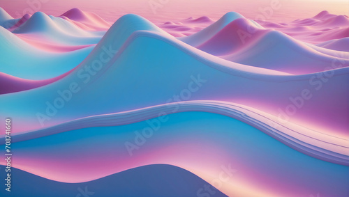 Paisaje de ondas en colores rosados e  iridiscentes creando en un fondo fluido, luminoso y relajante que tramsmite calma y positividad photo