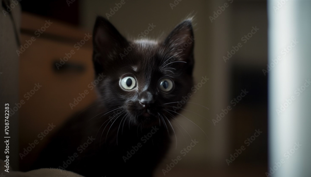 Cute kitten staring, whiskers twitching, playful curiosity in its eyes generated by AI Cute kitten staring, whiskers twitching, playful curiosity in its eyes generated by AI
