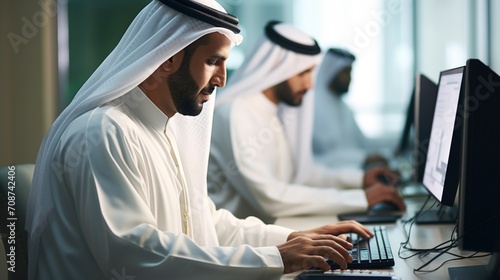 Arab men working in an office photo