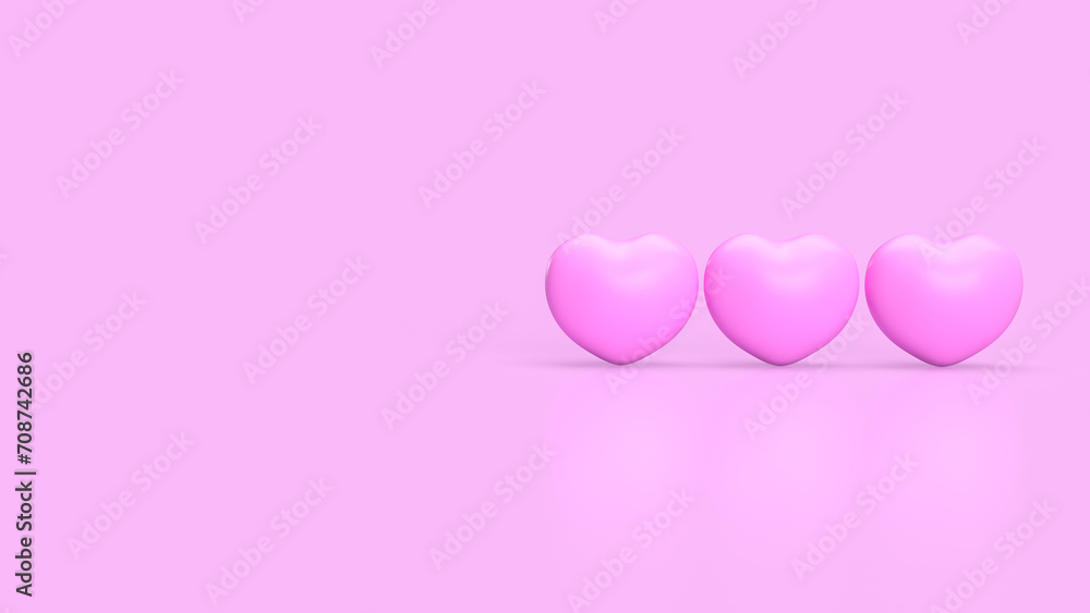 The tree pink heart for love or valentine concept 3d rendering.