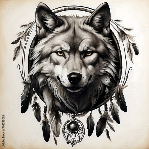 Tribal Wolf dream Catcher Logo