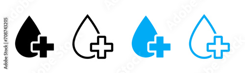 Water drop with plus icon set