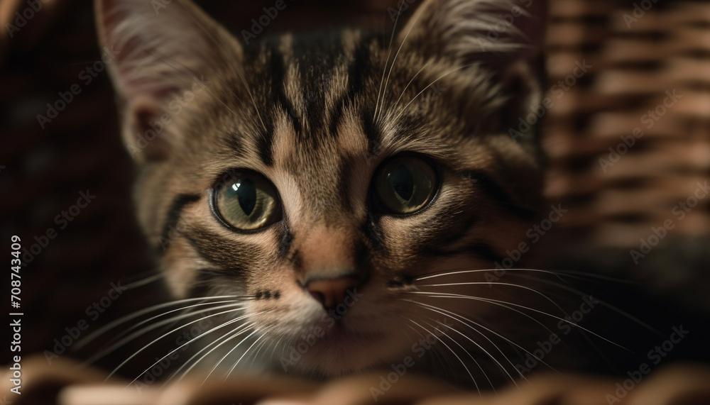 Cute kitten staring, fluffy fur, playful nature, softness, pampered pets generated by AI Cute kitten staring, fluffy fur, playful nature, softness, pampered pets generated by AI