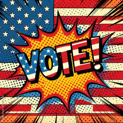 Vote pop art comic explosion. Election graphic. USA vote graphic. photo