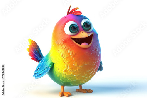 Happy cartoon rainbow funny bird. Isolated on a white background. Ideal for childrens content, games, books, apps, greeting cards, banners, posters, postcards, scrapbooking