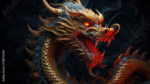 chinese dragon, copy space, realistic, HD - generative ai © Nia™