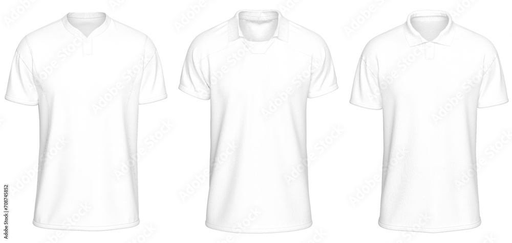 Mockup Template Jersey Football T Shirt Soccer Front Facing View on transparent background cutout with 3 Different Style for artwork graphic design. 3D Rendering. Mockup Template Jersey Football T Shirt Soccer Front Facing View on transparent background cutout with 3 Different Style for artwork graphic design. 3D Rendering.