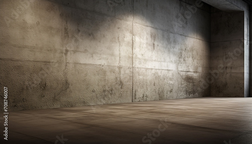 Empty apartment with concrete flooring  modern design  and illuminated window generated by AI