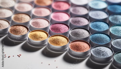Shiny glamour eyeshadow fashion, close up multi colored beauty colors collection generated by AI