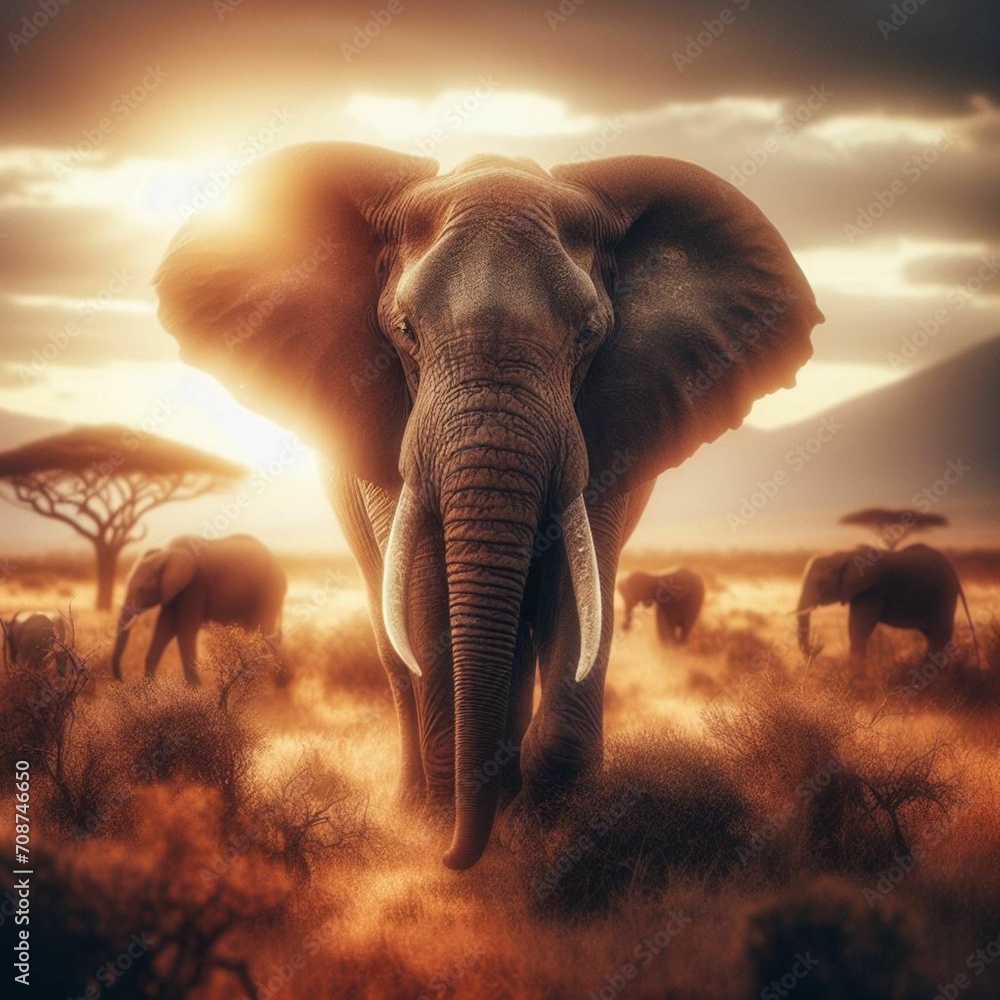Obraz premium elephant at sunset