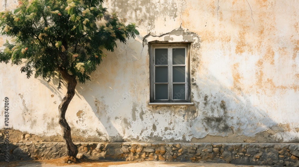 Fototapeta premium a tree in front of a building with a window and a tree in front of a building with a window and a tree in front of a building with a window.