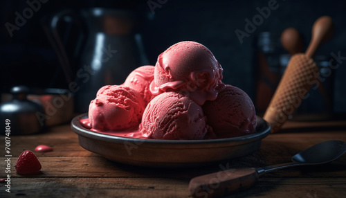 Freshness of summer in a bowl, sweet ice cream indulgence generated by AI photo