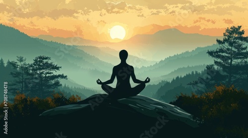  a person sitting in a lotus position on top of a hill with a view of the mountains and the sun rising over the mountains in the distance in the distance.