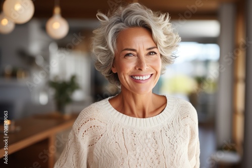 Portrait of a smiling mature woman with grey hair photo