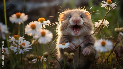 Small Rodent In A Field Of Flowers photo