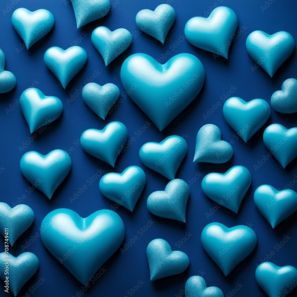 Blue silk hearts on a Blue color background