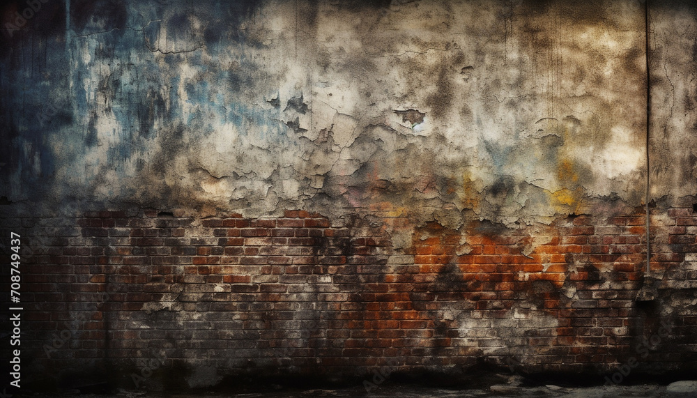 Dirty, old backgrounds damaged rusty wall building feature weathered grunge generated by AI - obrazy, fototapety, plakaty 