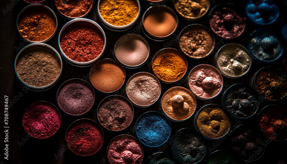 A vibrant collection of beauty products in various colors generated by AI A vibrant collection of beauty products in various colors generated by AI