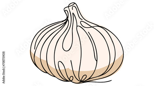 Garlic in continuous line art drawing style. Garlic bulb minimalist black linear sketch isolated on white background.