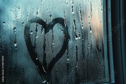 Heart on foggy glass. Background with selective focus and copy space