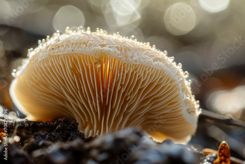 Mushrooms macro close-up. Background with selective focus and copy space