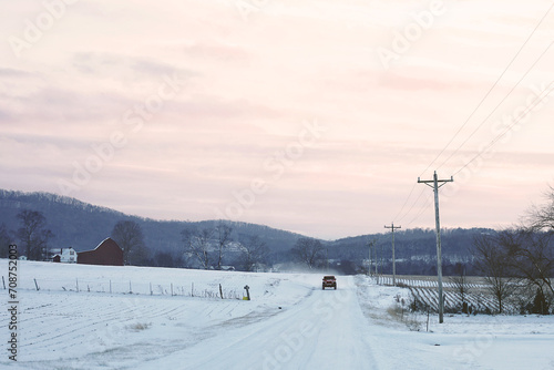 Snowy Drive on a Country Backroad