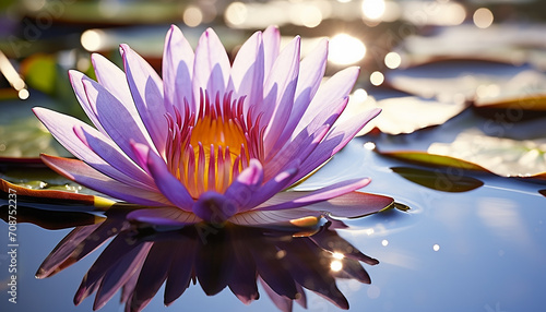 Lotus flower head reflects beauty in nature generated by AI