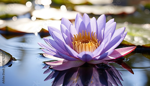 Beautiful lotus flower floating on tranquil pond generated by AI
