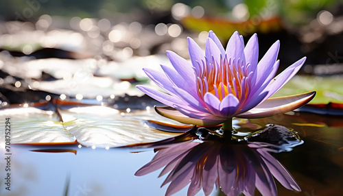 Lotus flower floating on pond, symbolizing tranquility generated by AI