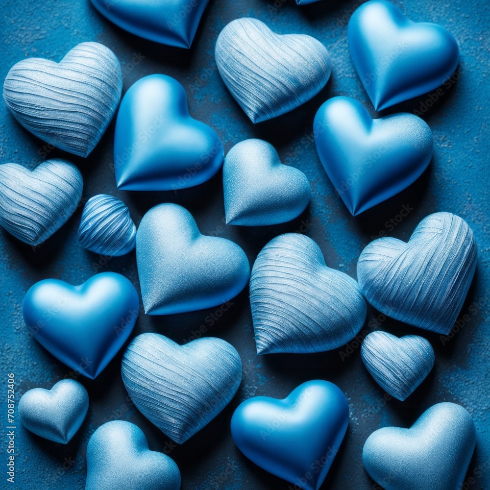 Obraz premium Blue silk hearts on a Blue color background