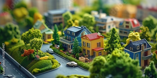 Miniature city with green trees and houses. Miniature city concept.