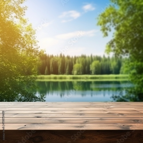 Wooden table by the lake