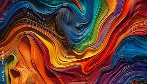 Liquid rainbow mix wavy plastic texture. Wrinkle silicone sheet. Wrinkle background. Notches of rubber sheet. Art illustration photo