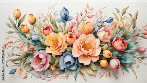 Bouquet of garden flowers on a plain background.Vintage style.Holiday, spring, summer concept.Background for design, postcard, banner, flyer, stickers, advertising, menu, with copy space for text