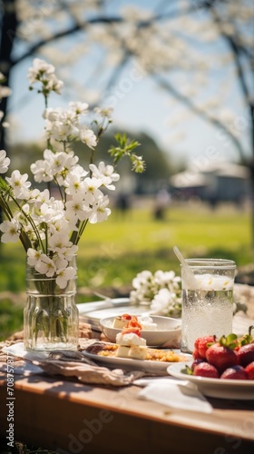A picnic in the park with a view of the cherry blossoms