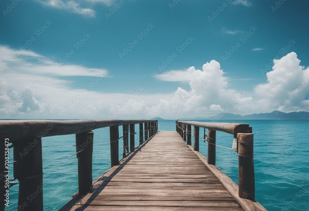 Beautiful tropical landscape background concept for summer travel and vacation Wooden pier to an isl