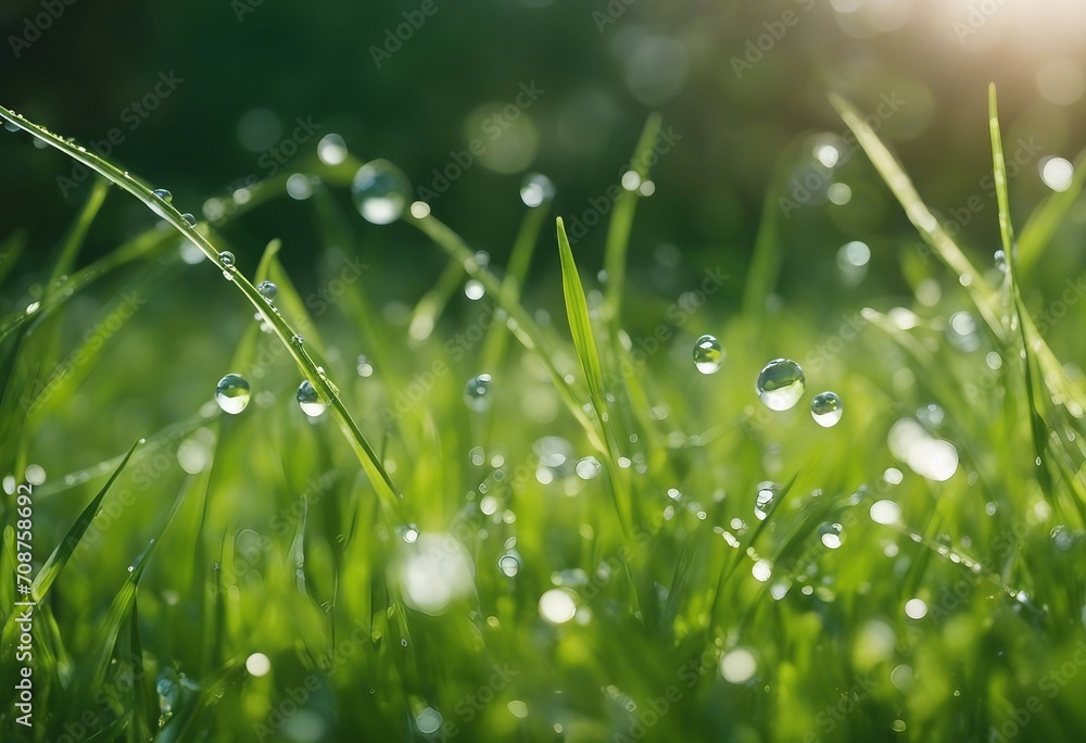 Juicy lush green grass on meadow with drops of water dew in morning light in spring summer outdoors Juicy lush green grass on meadow with drops of water dew in morning light in spring summer outdoors