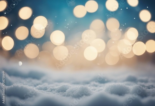 Festive Christmas natural snowy background abstract empty stage snow snowdrift and defocused Christm