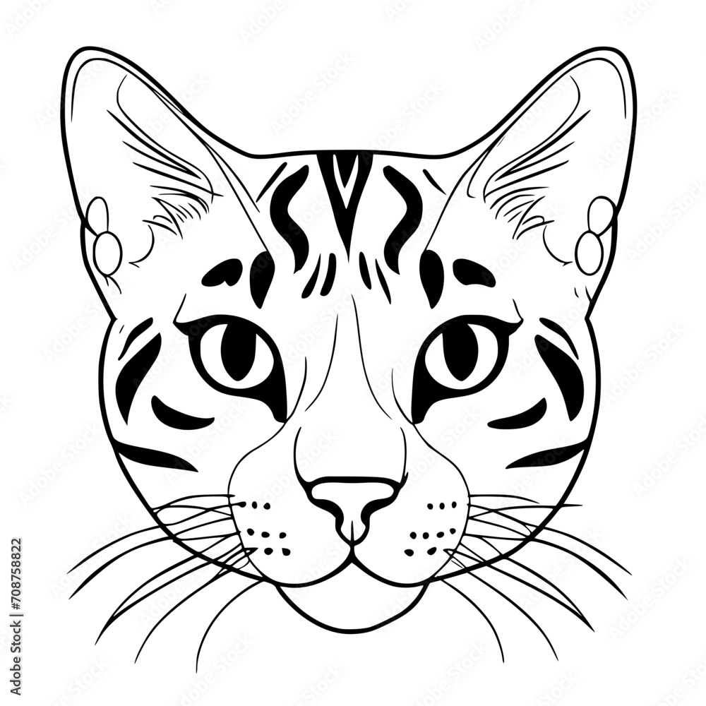 Bengal Cat Head SVG Black and White Illustration Art Generative AI. Bengal Cat Head SVG Black and White Illustration Art Generative AI.