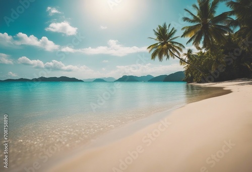Summer landscape nature of tropical golden beach and leaf palm soft focus Golden sand beach with gla © ArtisticLens