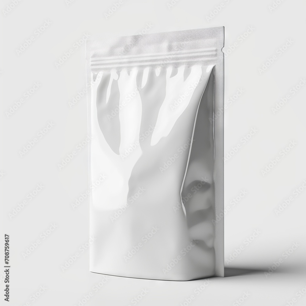 Empty pouch bag mockup, packet, white background Empty pouch bag mockup, packet, white background