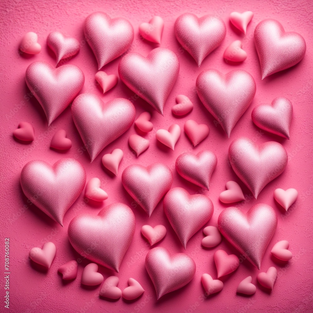 Pink silk hearts on a pink concrete background