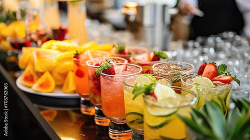 variety of colorful  attractive soft drinks and cocktails at social events. The modern trend of a break from drinking alcohol