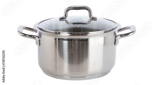  a large stainless steel pot with two handles and a lid on the side of the pot, with a handle on the side of the pot, on a white background.