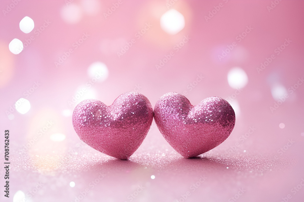 Valentine's day illustration, two pink hearts, bokeh background Valentine's day illustration, two pink hearts, bokeh background