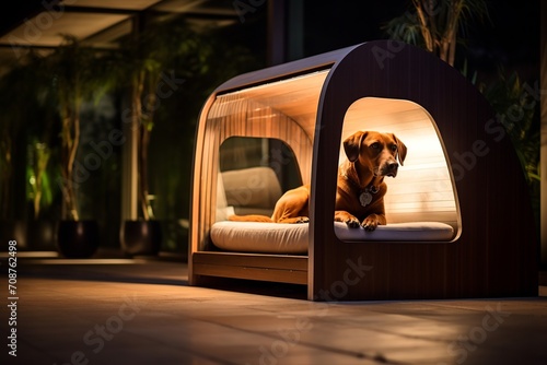 Experience the captivating allure of a contemporary dog house through an authentic portrayal that captures the essence of its modern architecture