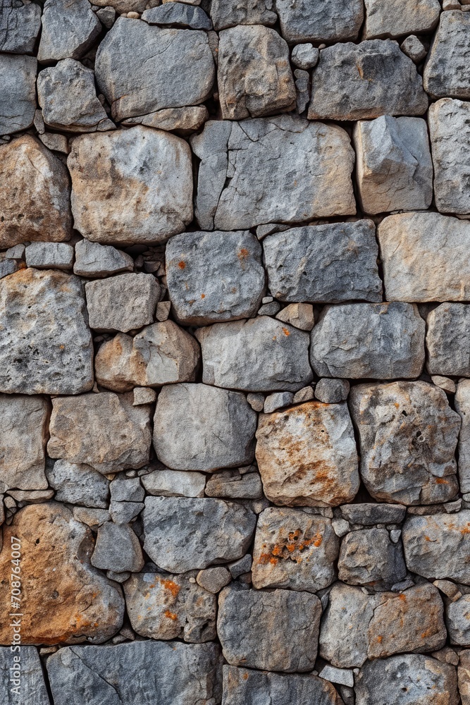 A brick wall made of various rocks and stones