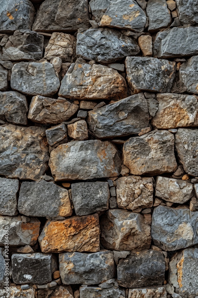 A brick wall made of various rocks and stones A brick wall made of various rocks and stones